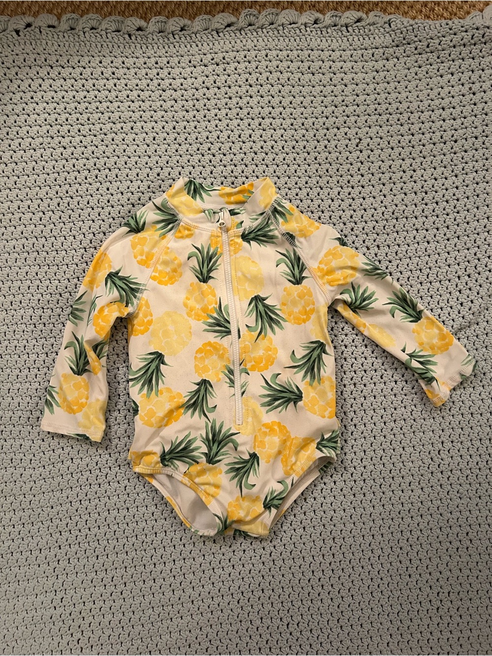 Janie and Jack Cream Pineapple-Print Zippered Rash Guard Bathingsuit